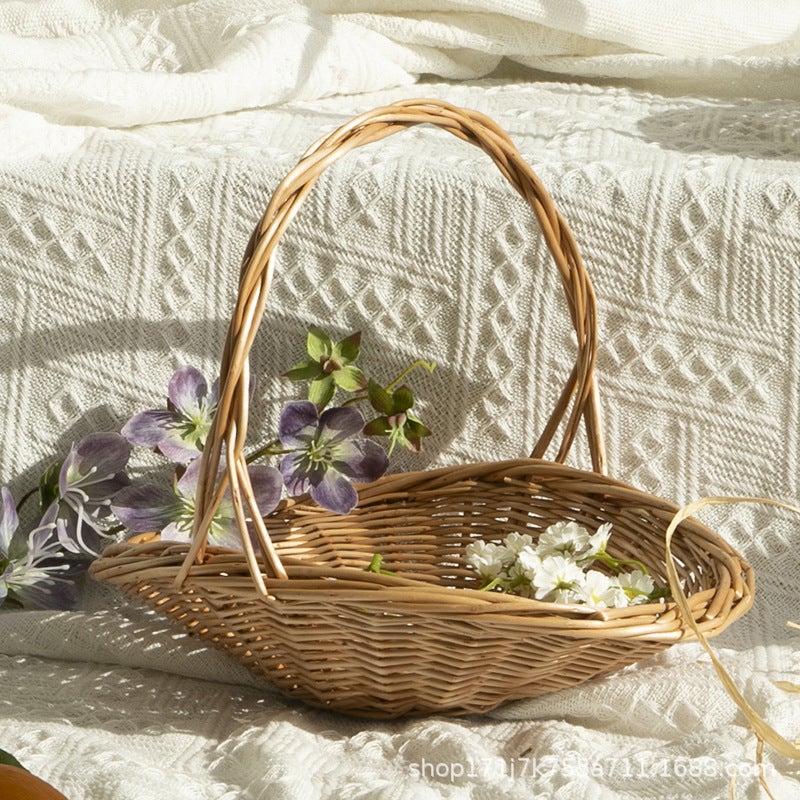 Flower Basket, Straw Woven Rattan Wicker, Hand-Woven Flower Arrangement Basket, Portable Storage Basket, Fruit Picking Basket - Image 5